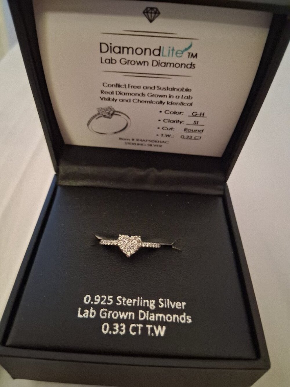 Diamond Heart Ring, lab created